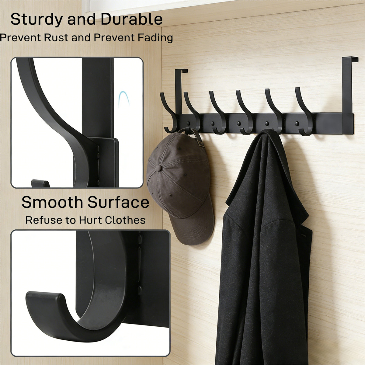 1 Pack Over The Door Hooks Towel Rack With 12 Coat Hooks Black